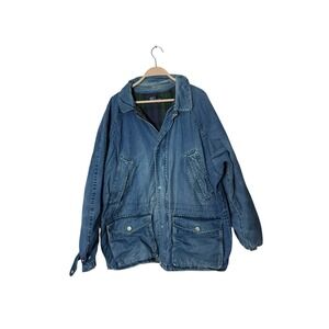 VTG Nautica Denim Barn Chore Jacket Mens large Plaid Lined Cotton Zip Up Coat